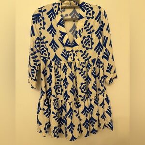 Zara Navy and Cream Patterned Mini Dress